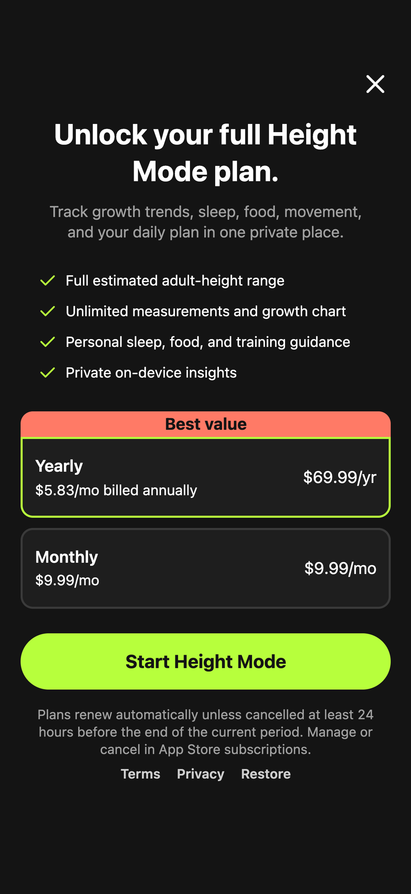 Height Mode showing an estimated range preview